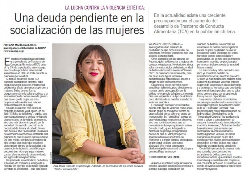 Ana María Gallardo en El Mercurio Las consultas por TCA aumentaron en